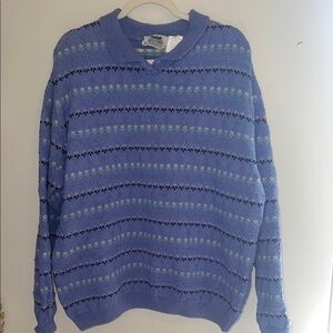 Vintage Periwinkle BluePurple Ditsy Floral Patterned Knit Chunky Overszd Sweater